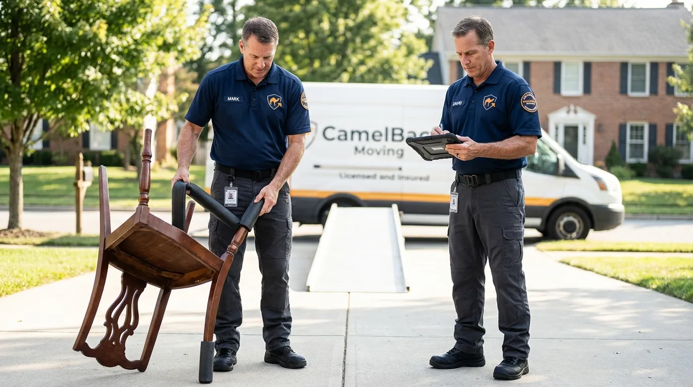 Movers inspecting furniture for damage prevention before loading in Alexandria, KY