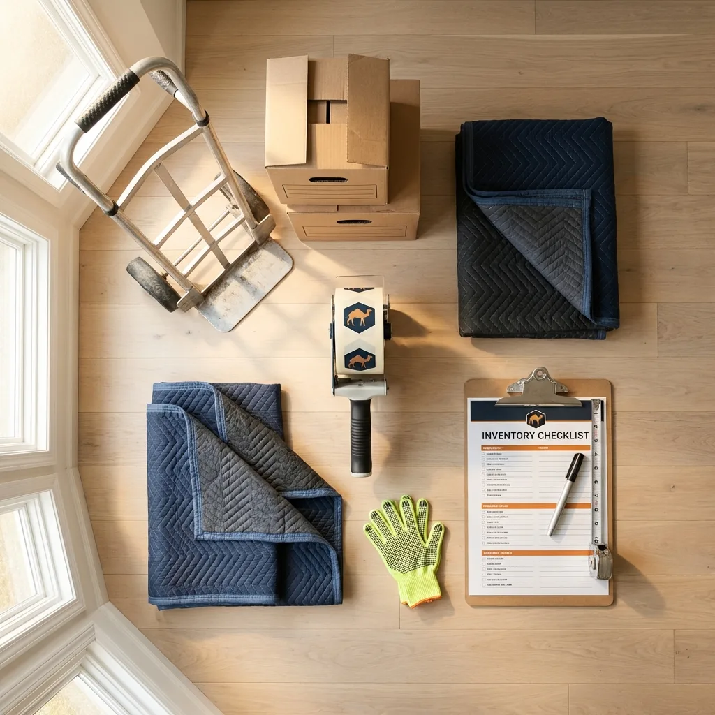 Professional moving supplies and packing materials layout for Alexandria residential relocations